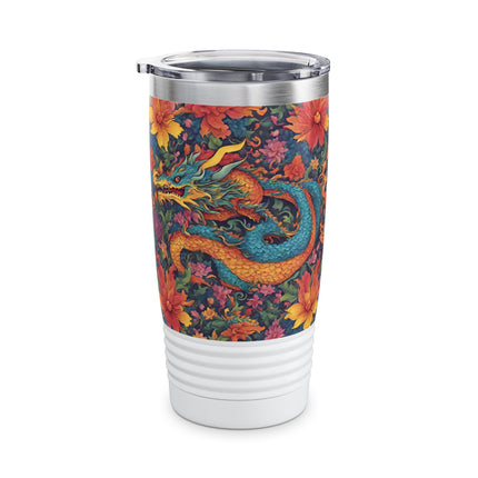 Dragon Tumbler | Japanese Flower Pattern Drink Companion | Floral Japan Insulated Travel Mug | Exercise Office College Road Trip Coffee Gift