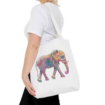 Elephant Lovers Tote | Majestic Color Pattern Custom Grocery Bag | Animal Gift Office Travel Carrier | Wild Woodland Business Traveler