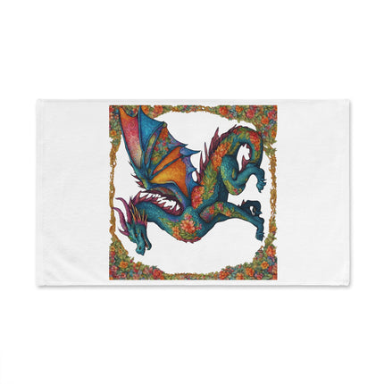 Floral Dragon Hand Towel | Flower Pattern Winged Serpent Decor | Bathroom Accent Drying Cloth | Spring & Summer Flying Lizard Polyester Gift