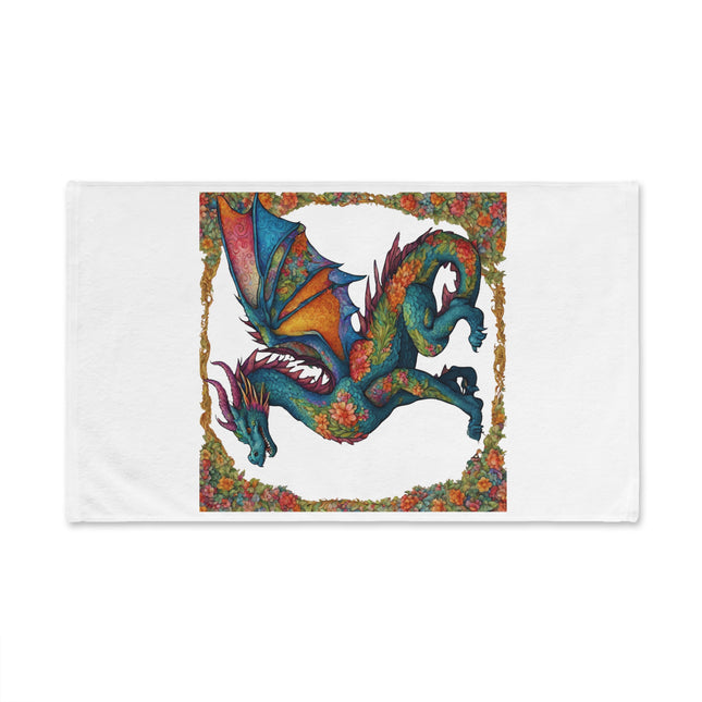 Floral Dragon Hand Towel | Flower Pattern Winged Serpent Decor | Bathroom Accent Drying Cloth | Spring & Summer Flying Lizard Polyester Gift