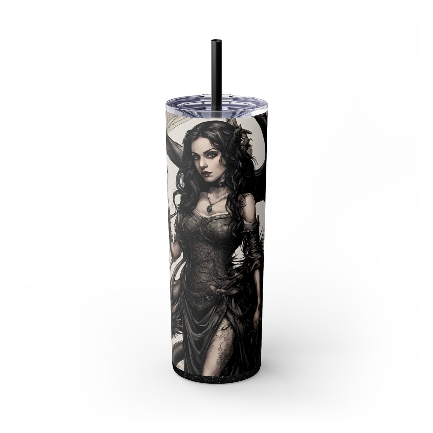 Gothic Medieval Dragon Tumbler, Beautiful Woman Morphing Drinking Traveler, Dark Fantasy Liquid Cup