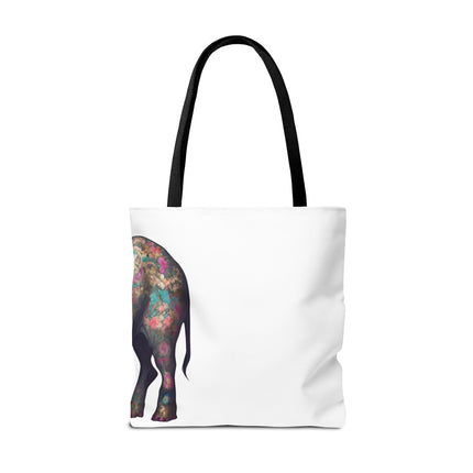 Elephant Gift Tote | Majestic Flower Pattern Grocery Bag | Animal Lovers Office Travel Carrier | Jungle Kingdom Endangered Cotton Traveler