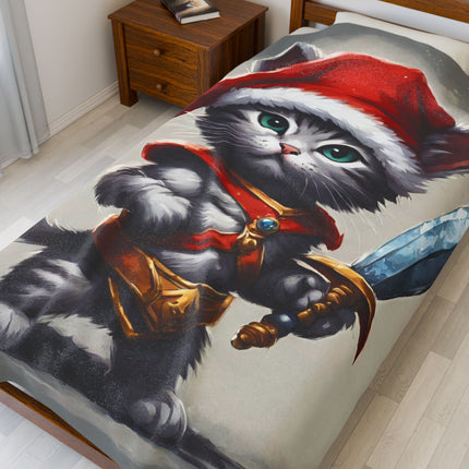 Christmas Blankets Kids Adults Blankets Velveteen Plush Blanket Cat Lovers Christmas Gift Santa Warrior Kitten Holiday Gift Cat Holiday Gift