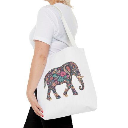Flower Elephant Lovers Tote | Majestic Color Pattern Custom Grocery Bag | Animal Gift Office Laptop Travel | Wild Safari Business Traveler