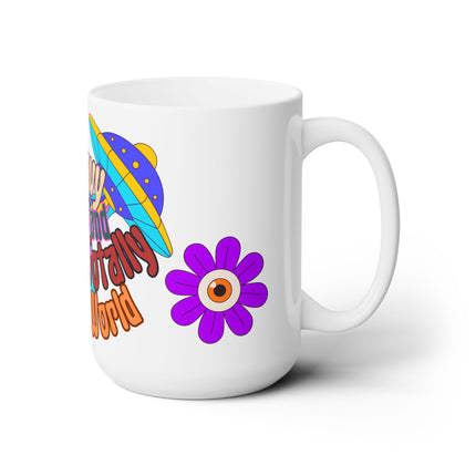 70s Groovy Coffee Cup | Trippy Psychedelic Alien Spaceship UFO Mug | Colorful Rainbow Gift | Weird Stoner Galaxy Cat Flower Teacher Gift