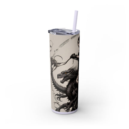 GOTHIC MEDIEVAL FLYING DRAGON Skinny Tumbler - Woman Beast Rider Dark Fantasy Cup