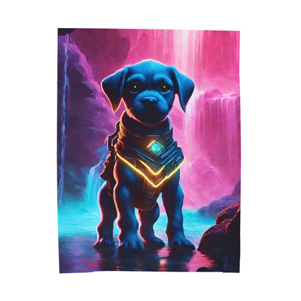 COSMIC NEON ARMORED WARRIOR PUPPY Blanket - Glowing Crystal Cavern Waterfall Dog Cover