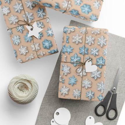 Christmas Wrapping Paper Snowflake Blue White Beige Gift Wrap Holiday Gift Wrap Roll