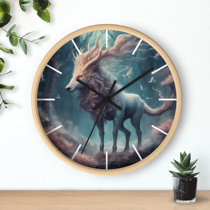 Majestic Myths Art Clock | Floral Flower Forest Horned Horse Wall Hanging | Mystical Maned Goat Fantasy Home Office Decor Gift