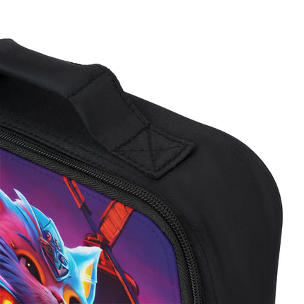 Neon Blue Fur Warrior Cat Lunch Bag Box, Boys and Girls Lightning Pink Sky Feline School Tote, Armored Cosmic Furry Kitten Insulated Bag