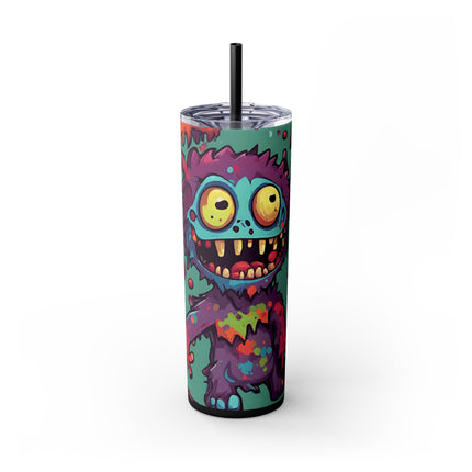 Kids Little Monster Skinny Tumbler | Colorful Funny Zombie Childs Insulated Cup | Furry Mutant Fun School Lunch Classroom Drink Traveler