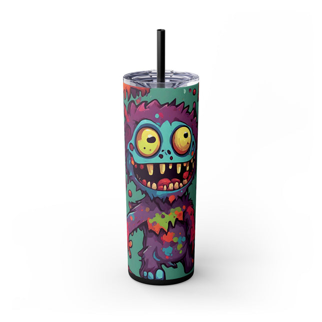 Kids Little Monster Skinny Tumbler | Colorful Funny Zombie Childs Insulated Cup | Furry Mutant Fun School Lunch Classroom Drink Traveler
