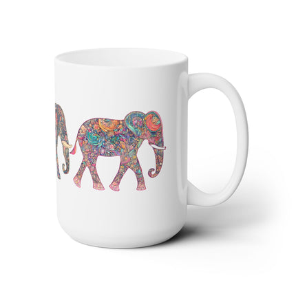 Cute Elephant Coffee Mug | Floral Pattern Design Elephants Cup | Animal Collectors Gift | Rise and Shine Morning Tea Wake up Mug
