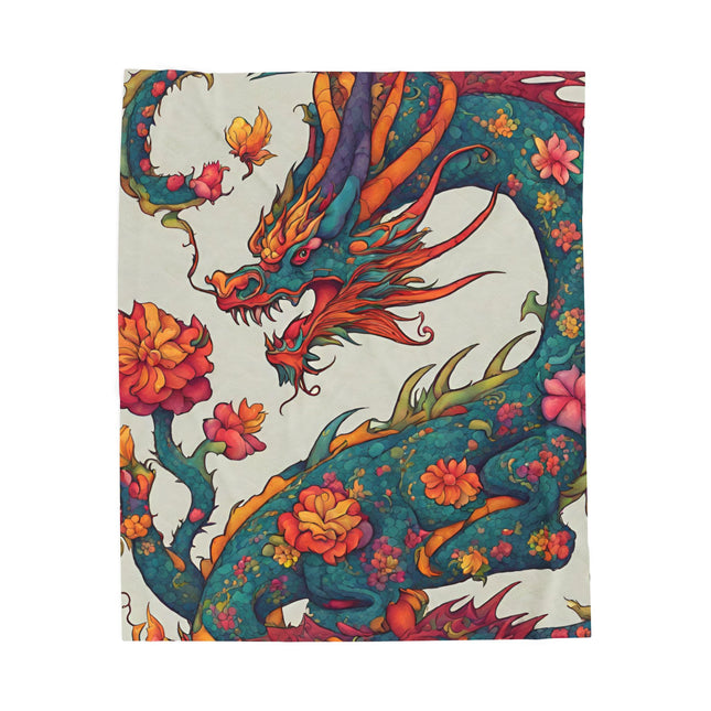 JAPANESE FLORAL DRAGON Blanket - Traditional Asian Art Plush Throw