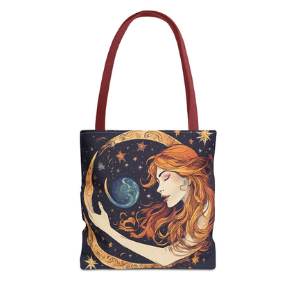 Moon Shaping Goddess Tote | Lunar Stars & Space Astronomy Grocery Bag | Woman Morphing Home Office Laptop Clothing Travel Overnight Gift