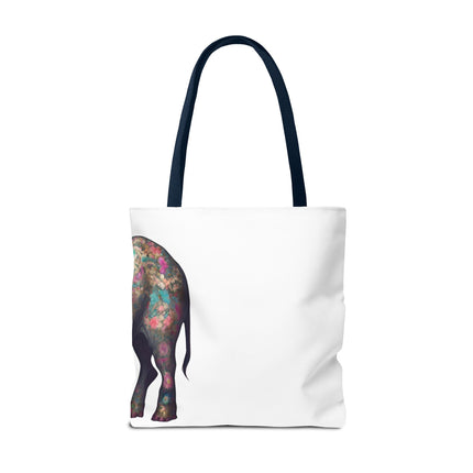 Elephant Gift Tote | Majestic Flower Pattern Grocery Bag | Animal Lovers Office Travel Carrier | Jungle Kingdom Endangered Cotton Traveler