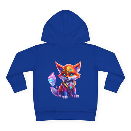 Rainbow Crystal Fox Toddler Girls Hoodie, Orange Blue Cosmic Guardian Sweatshirt, Two Sided 2T 4T 5-6T Long Sleeve Hood