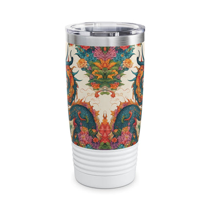 Dragon Tumbler | Japanese Flower Pattern Drink Companion | Floral Japan Insulated Travel Mug | Exercise Office College Road Trip Coffee Gift