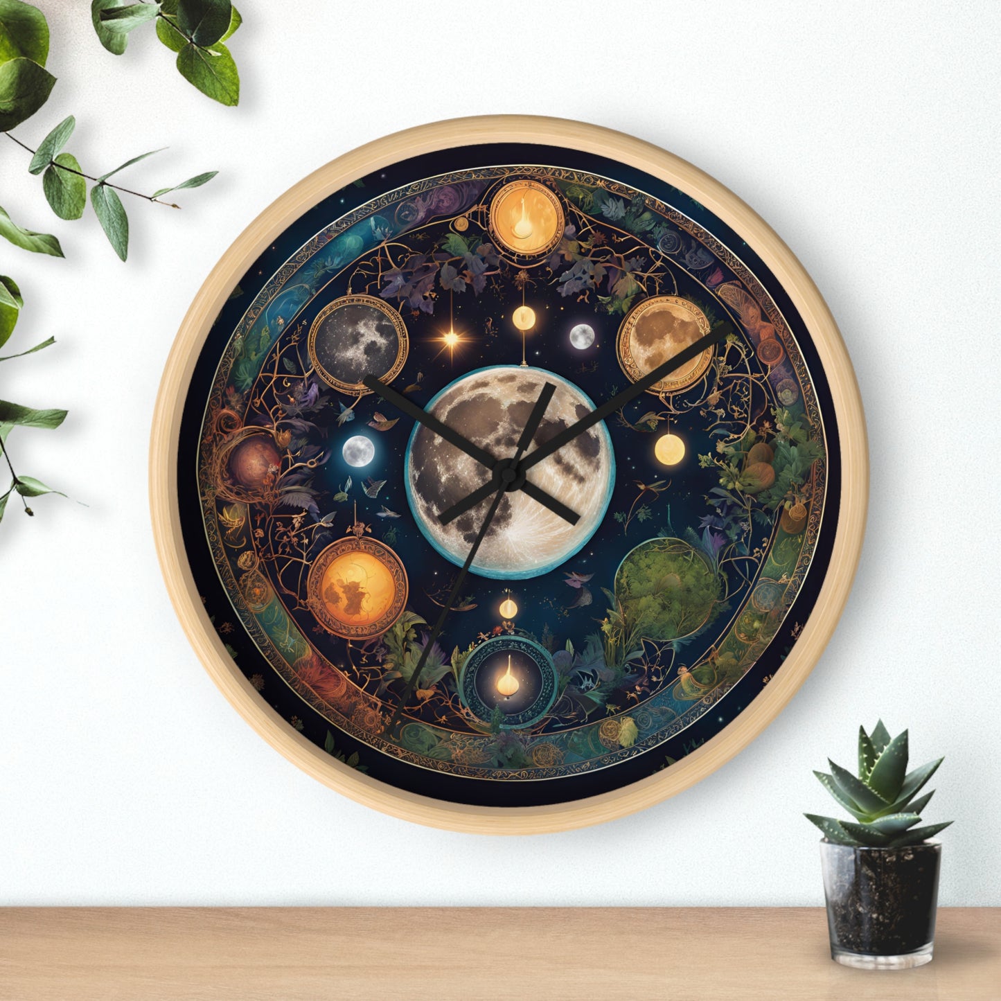 Moon, Sun and Earth Phases Wall Clock, Lunar Cycle Astronomy Home Decor, Solar System Wall Hanging, Celestial Office Art Gift