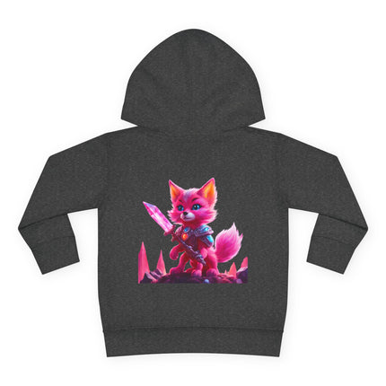 Neon Crystal Fox Toddler Girls Hoodie, Hot Pink Centaurian Cosmic Guardian Sweatshirt, Two Sided 2T 4T 5-6T Long Sleeve Hood