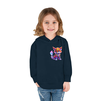 Rainbow Crystal Fox Toddler Girls Hoodie, Orange Blue Cosmic Guardian Sweatshirt, Two Sided 2T 4T 5-6T Long Sleeve Hood