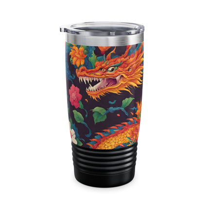 Dragon Tumbler | Japanese Flower Pattern Drink Companion | Floral Japan Insulated Travel Mug | Exercise Office College Road Trip Coffee Gift