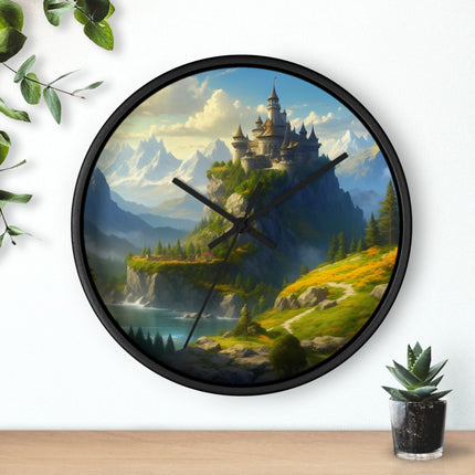 MEDIEVAL MOUNTAIN CASTLE Wall Clock - Fantasy Forest Kingdom Decor
