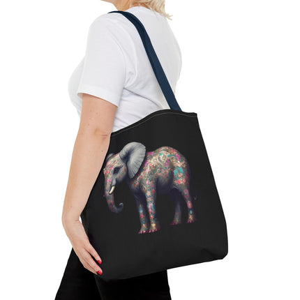Elephant Gift Tote | Majestic Flower Pattern Grocery Bag | Animal Lovers Office Travel Carrier | Safari Kingdom Endangered Cotton Traveler