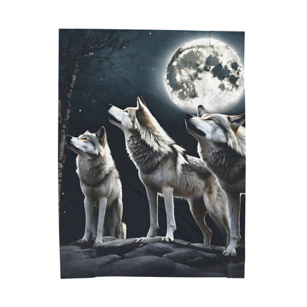 Moon Wolves Blanket | Night Sky Mountain Wolf Pack Bed Throw | Starry Dark Full Lunar Gift | Wooded Wild Dogs Bedroom Light Warm Comforter