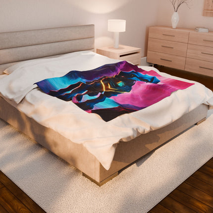 COSMIC NEON ARMORED WARRIOR PUPPY Blanket - Glowing Crystal Cavern Waterfall Dog Cover