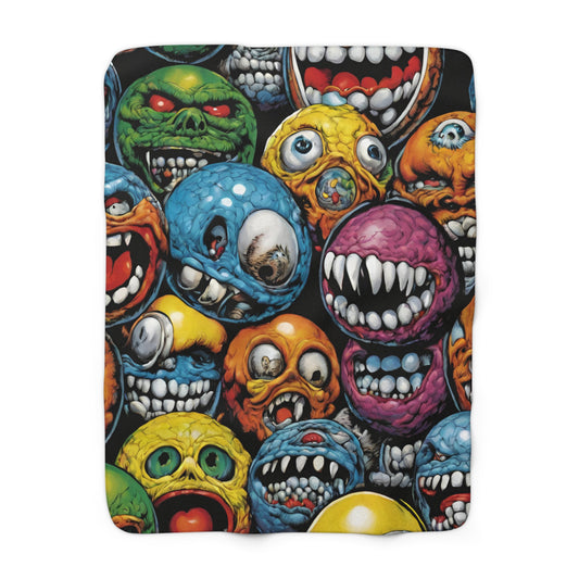 Retro Fleece Blanket | Vintage 80s Toys Madballs Inspired Sherpa Cover | Saturday Morning Cartoon 1980s Lover Couch Throw | Kids Warm Cover