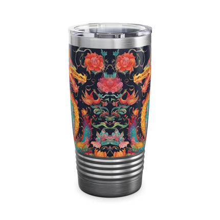 Dragon Tumbler | Japanese Flower Pattern Drink Companion | Floral Japan Insulated Travel Mug | Exercise Office College Road Trip Coffee Gift
