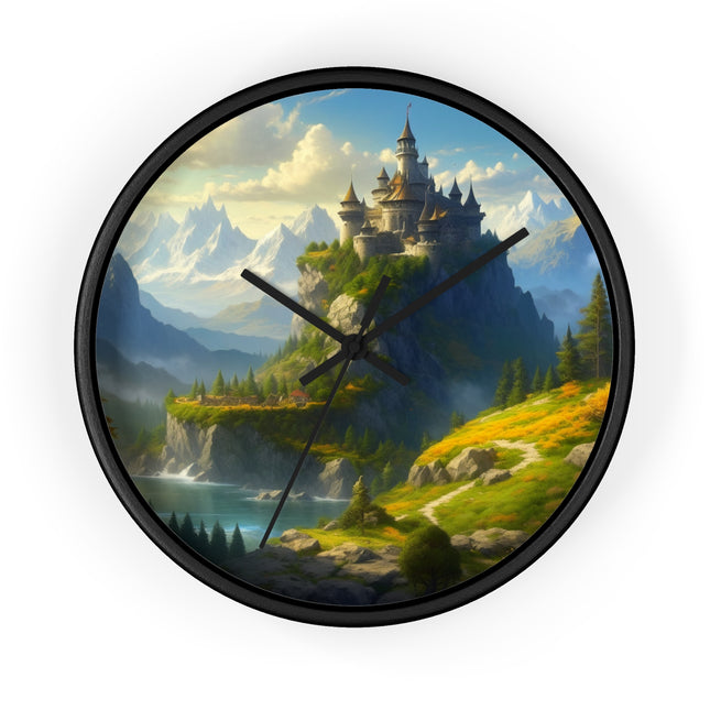 MEDIEVAL MOUNTAIN CASTLE Wall Clock - Fantasy Forest Kingdom Decor