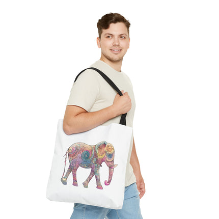 Elephant Lovers Tote | Majestic Color Pattern Custom Grocery Bag | Animal Gift Office Travel Carrier | Wild Woodland Business Traveler