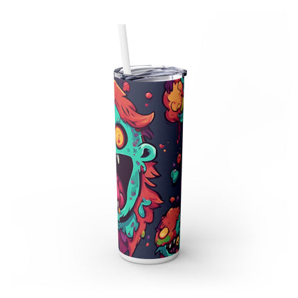 Kids Little Monster Skinny Tumbler | Colorful Funny Zombie Childs Insulated Cup | Furry Mutant Fun School Lunch Classroom Drink Traveler