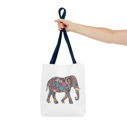 Flower Elephant Lovers Tote | Majestic Color Pattern Custom Grocery Bag | Animal Gift Office Laptop Travel | Wild Safari Business Traveler