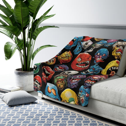 Retro Fleece Blanket | Vintage 80s Toys Madballs Inspired Sherpa Cover | Saturday Morning Cartoon 1980s Lover Couch Throw | Kids Warm Cover