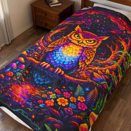 PSYCHEDELIC FOREST OWL Trippy Mushroom Blanket