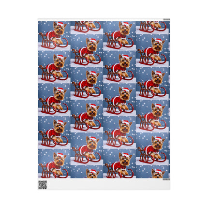 Dog Christmas Wrapping Paper Yorkshire Terrier, Santa Suit and Sled Yorkie Gift Wrap, Holiday Gift Wrap Roll
