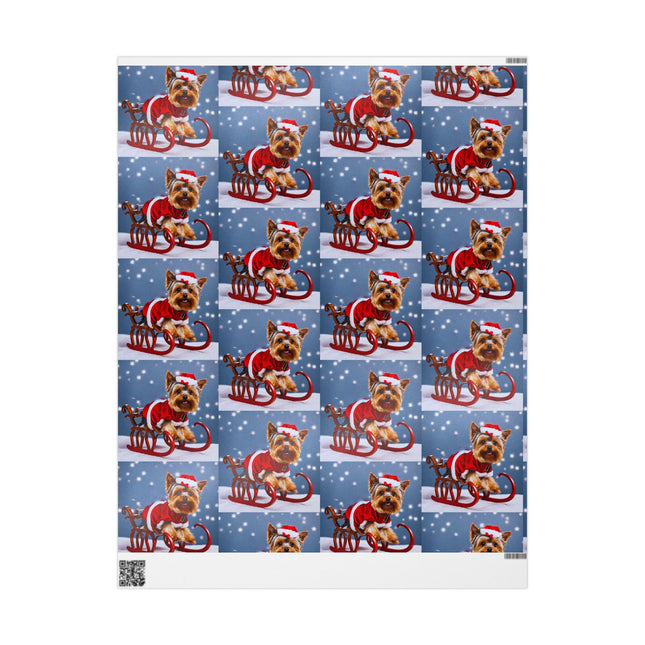 Dog Christmas Wrapping Paper Yorkshire Terrier, Santa Suit and Sled Yorkie Gift Wrap, Holiday Gift Wrap Roll