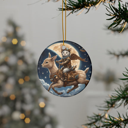 PERSONALIZED Flying Fantasy Christmas Future Past Winged Steampunk Cat Ornament