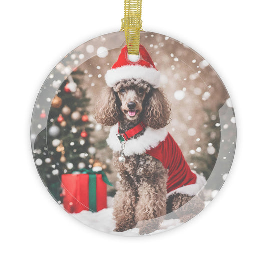 Poodle Christmas Ornament, Holiday Tree Decoration, Adorable Dog Ornament, Dog Lovers Gift, Round Glass Keepsake, Pet Xmas Collectible