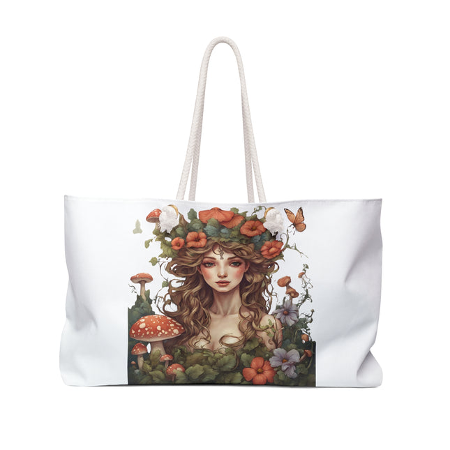 Flower Fantasy Maiden Girl Travel Gift Bag, Mushroom Flowered Garden Princess Fairy Weekend Bag, Mystical Beauty Tote