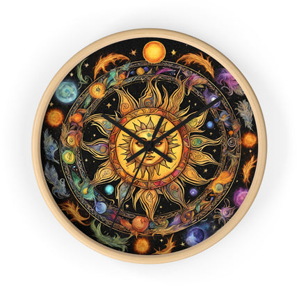Sun Collage Wall Art Clock | Celestial Solstice Astronomy Wiccan Hanging | Comet Constellations Home Office Solar System Pagan Decor Gift