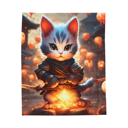 SAMURAI WARRIOR CAT Blanket - Paper Lantern Village Kitten Plush Cover