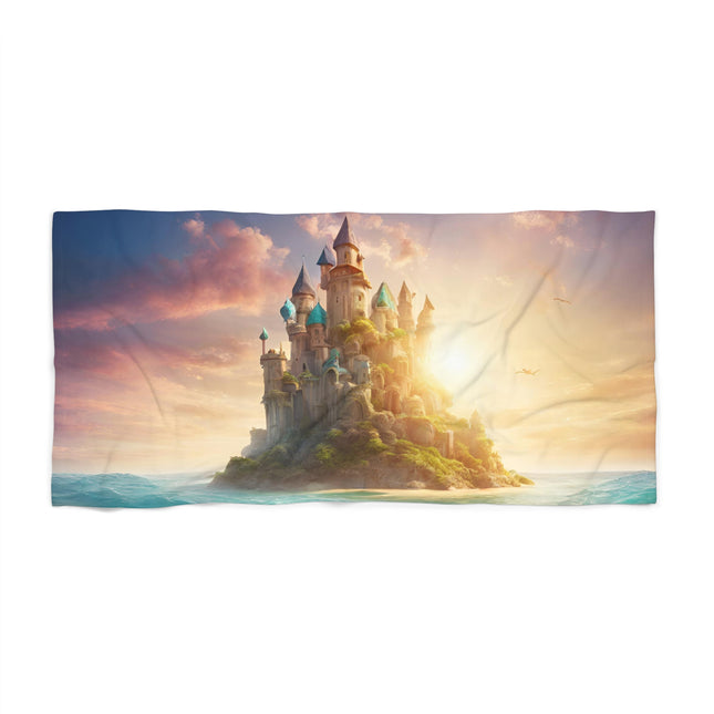 MAJESTIC HIDDEN ISLAND CASTLE Beach Towel - Mystic Ocean Getaway Swimming Pool Blanket