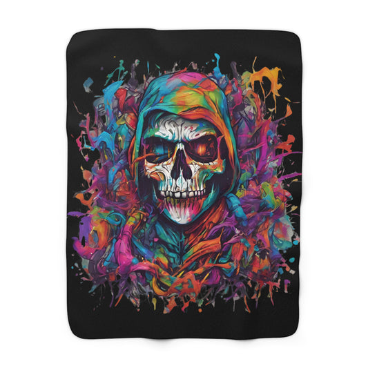 Abstract Art Blanket | Masters of the Universe Inspired Sherpa Fleece | Rainbow Psychedelic Skull Couch Throw | Evil Scareglow Skeletor Gift