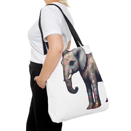 Elephant Gift Tote | Majestic Flower Pattern Grocery Bag | Animal Lovers Office Travel Carrier | Jungle Kingdom Endangered Cotton Traveler