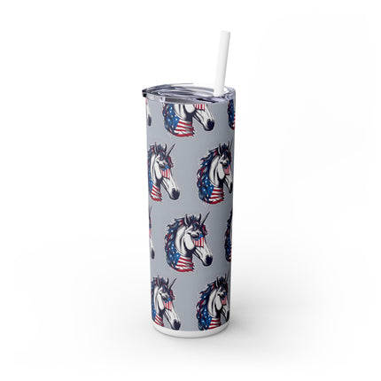 PATRIOTIC AMERICAN UNICORN Skinny Tumbler - United States Freedom Travel Cup