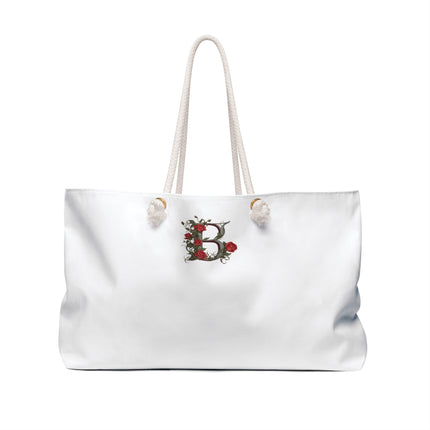 Custom Letter Personalized Weekender | Rose Flowered Travel Bag | Floral Print Roses Cruise Airplane & Hotel Road Trip Overnight Carrier